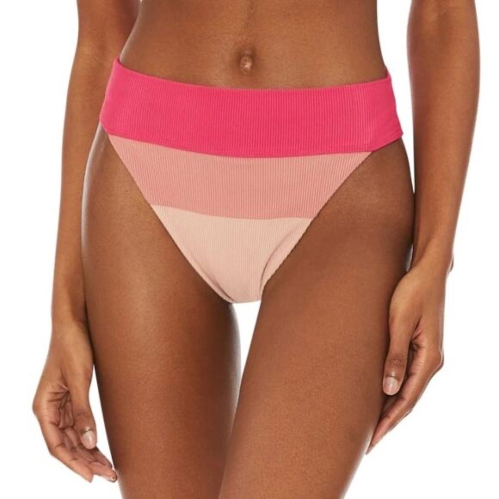 NEW Beach Riot Alexis Bikini Swim Bottom Rouge Colorblock Ribbed Pink Ombre NEW